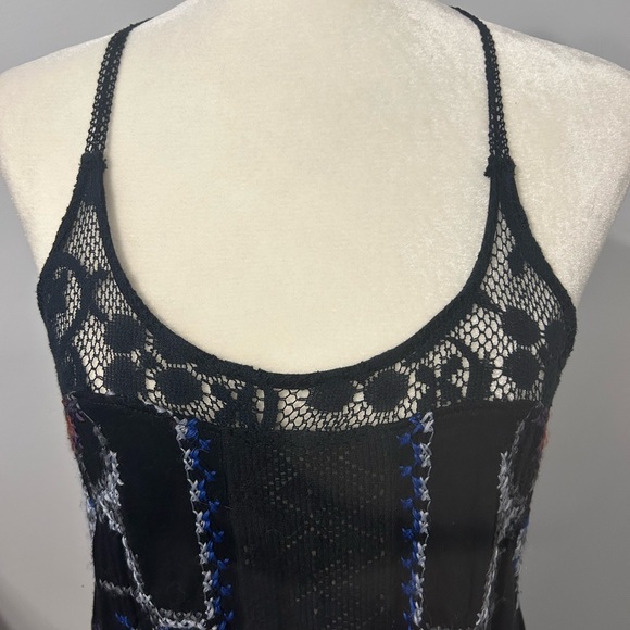 Free people crochet embroidered black tunic tank top B1 - Picture 7 of 13